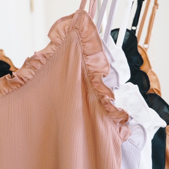 Ruffle Neckline Textured Chiffon Camisole, Ginger - Picture 5 of 6